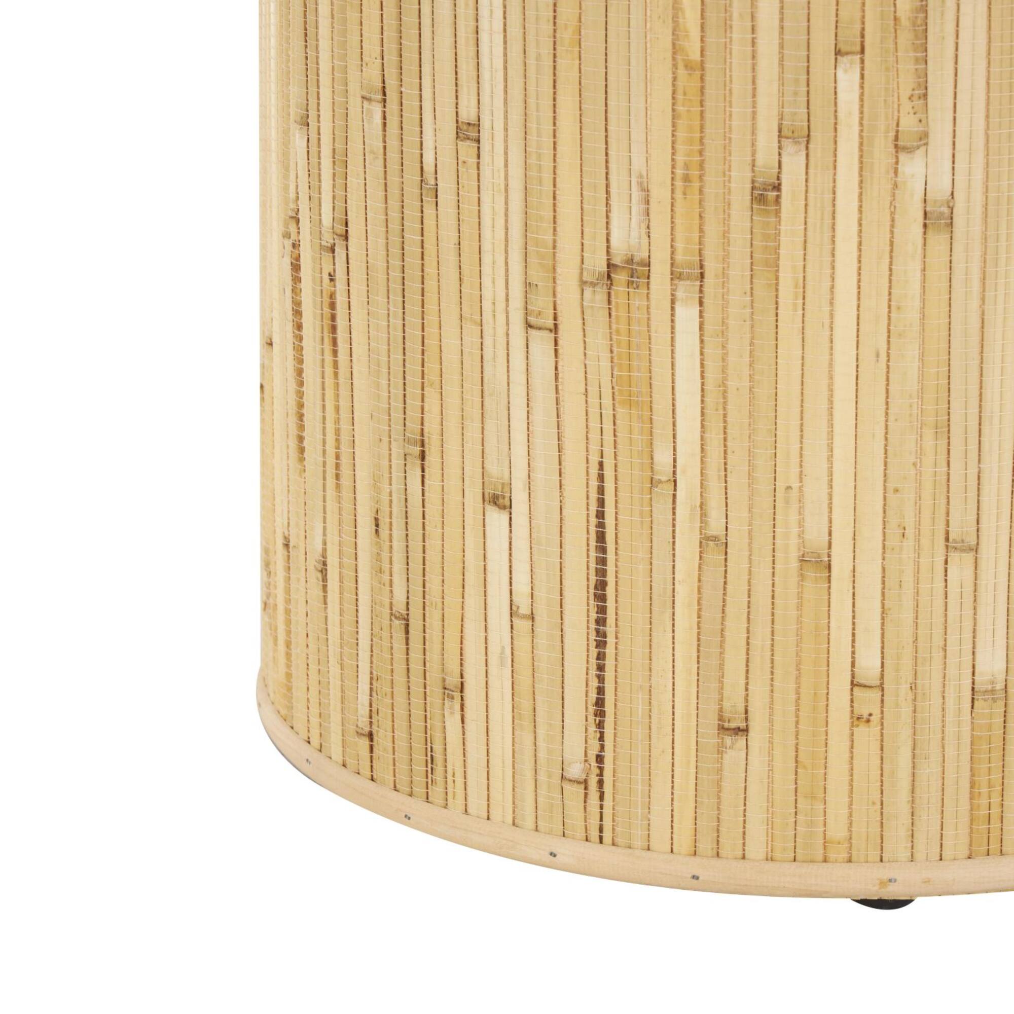 20" x 16" x 16" Light Brown Wooden Handmade Accent Table with Linear Wood Strip Design